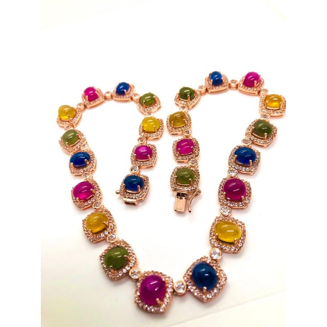 Art Deco Bochic “Capri” Vintage Ruby & Sapphire Necklace Set In 18K Gold & Silver For Sale - Image 3 of 11