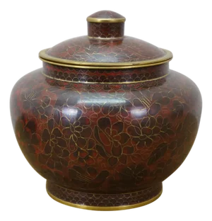 Vintage Chinese Cloisonne Enameled Oxblood Ginger Jar Mantel Urn