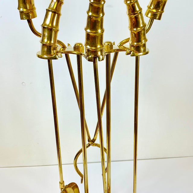 1970s Vintage Hollywood Regency Boho Chic Brass Horn Fireplace Tools - Set of 5, After Maitland-Smith For Sale - Image 6 of 16