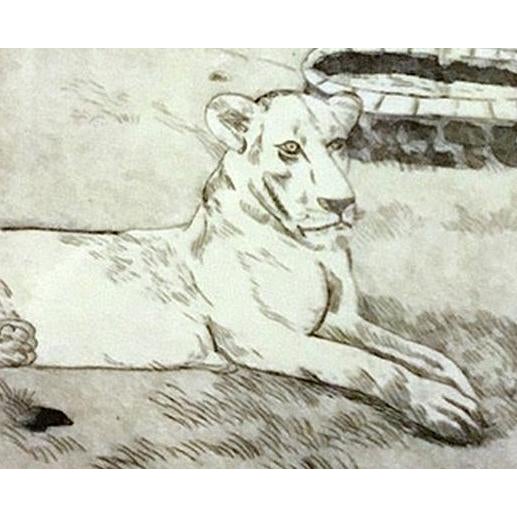 Lions at the Gate original etching with aquatint done on a prepared zinc plate. Circa 1992s approx: 9"X12" Framed OR...