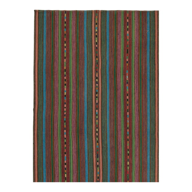 1950s Vintage Persian Palas Kilim in Multicolor Stripes, From Rug & Kilim - 5'10''x8' For Sale