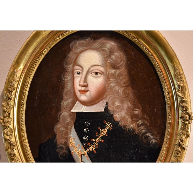 Circle of Pierre Gobert, Portraits Philip V King of Spain & Luisa Savoy Gobert, 1720, Oil on Canvases, Framed, Set of 2 For Sale - Image 10 of 14