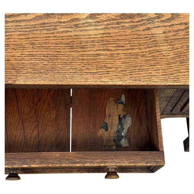 Wood Early 20th Century Antique English Edwardian Oak Writing Desk For Sale - Image 7 of 13