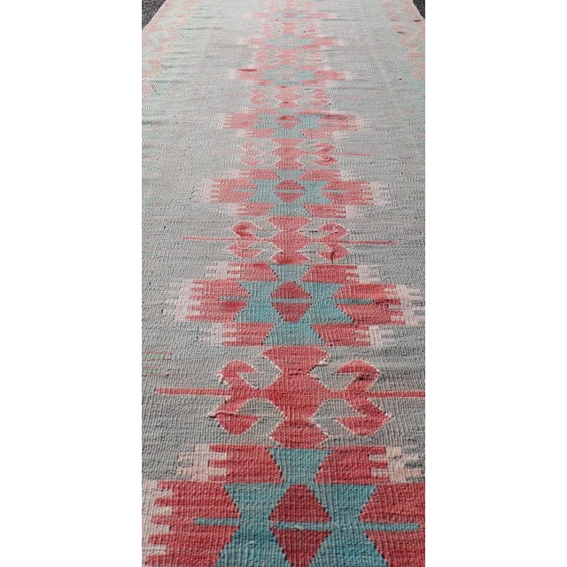 Measures: 2'11 x 11'8 Geometric Medallion Vintage Turkish Tribal Kilim Flat-Weave Runner. Keivan Woven Arts / rug...