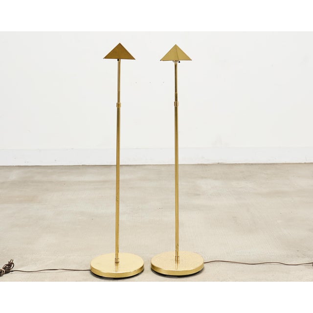 Mid-Century Modern Pair of Mid-Century Brass Adjustable Pharmacy Floor Lamps For Sale - Image 3 of 18