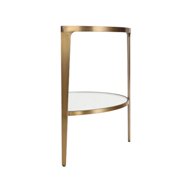 Contemporary Matthew Izzo Home Lisa Antique Brass and Glass Demi-Lune Two Tier Console Table For Sale - Image 3 of 4