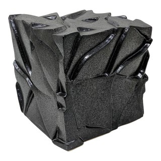 Brutalist Made Goods Graphite Ebony Black Decorative Ceramic Cube Bookend For Sale