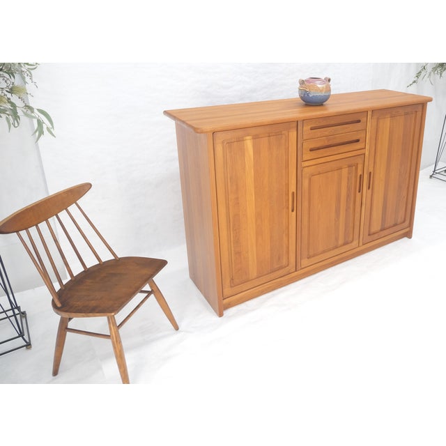 Wood Solid Teak Danish Mid Century Modern 45" Tall 3 Door Compartment Credenza MINT For Sale - Image 7 of 15