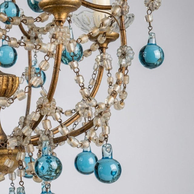 Blue Cage Basket Chandelier with Azure Crystal Drops, 1960s For Sale - Image 8 of 9
