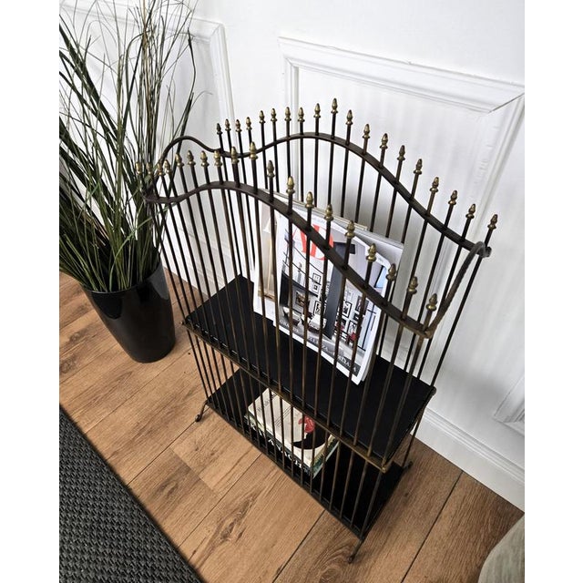 Metal Mid-Century Modern Italian Brass and Metal Magazine Rack, 1960s For Sale - Image 7 of 9