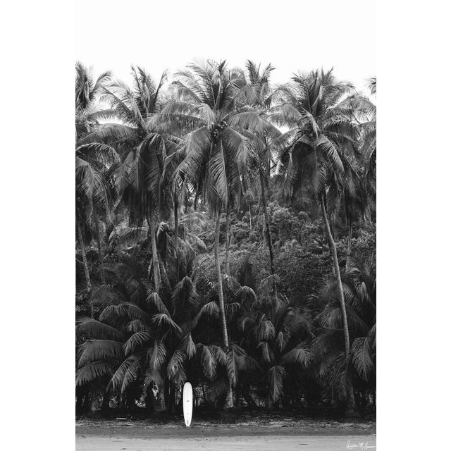 "Out of Office" - Limited Edition Fine Photograph - Vertical 24"x36 - Black and White Photo Costa Rica Beach Palm Trees Surfboard by Kristen M Brown For Sale