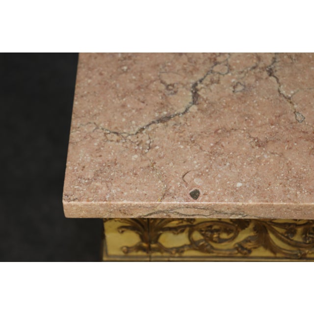 Cream Vintage French Louis XVI Style Parcel Gilt Marble Top Console Table For Sale - Image 8 of 13
