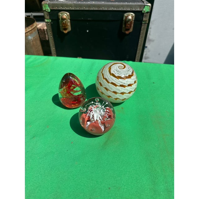 1970s Collection of Orange and Red Glass Paperweights- Set of 3 For Sale - Image 10 of 10