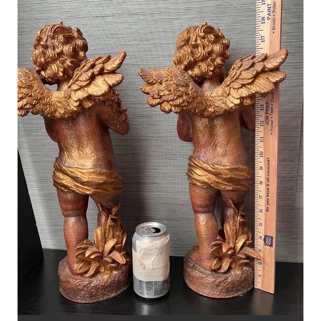 1980s Pair of Large VTG Cherub Figurines With a Gold /Bronze-Toned Finish 18" T. For Sale - Image 5 of 5
