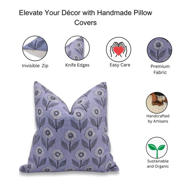 Fabdivine Bohemian Block Print Pillow Cover 22x22 Inch - Genda Pushp For Sale - Image 4 of 4