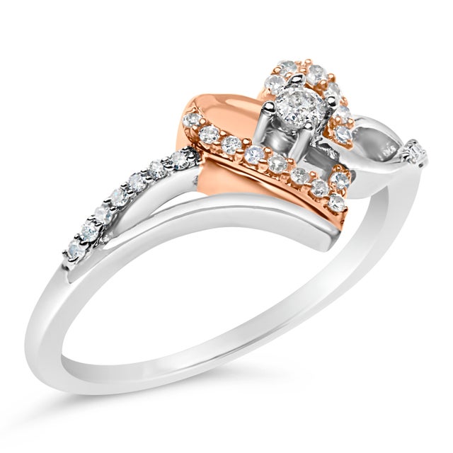 Contemporary 10K Rose Gold over .925 Sterling Silver ⅕ Cttw Diamond Split Shank Open Heart Cocktail Ring (I-J Color, I2-I3 Clarity) - Size 6 For Sale - Image 3 of 6