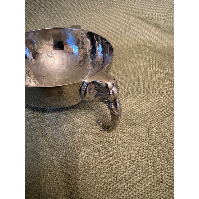 Late 20th Century Silver Hammered Bowl With Decorative Elephant Handles For Sale - Image 4 of 6
