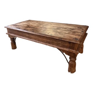 Vintage Indian Sheesham Wood Coffee Table With Iron Nailhead Detail and Baluster Legs For Sale