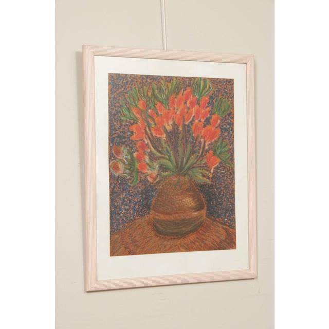 Quality Custom Framed Pastel Painting of Flowers in Vase, Signed and Dated 1992 Bottom Left, After Vincent Van Gogh's...