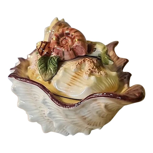 Vintage MCM Nautical Coastal Fitz and Floyd Covered Ceramic Dish Tureen For Sale