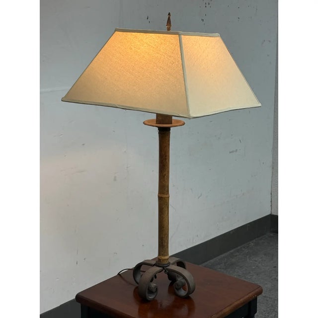 Design Plus Gallery presents a Vintage Hollywood Regency Bamboo Form Table Lamp + Rectangular Shade. It has a tapered...