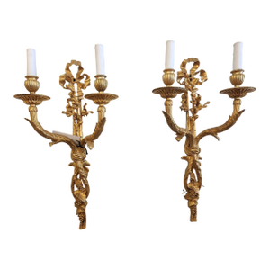 Pair of Mid 20th Century Dore Bronze Wall Sconces