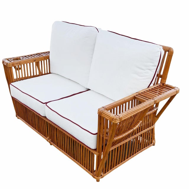 1990s Deco Style "Presidents" Stick Reed Rattan Nantucket Sofa/Lounge Living Room Set For Sale In Los Angeles - Image 6 of 12
