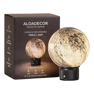 Aloadecor Smoky Grey Hand-Blown Art Glass Globe Table Lamp Cordless Rechargeable Decorative Bedside Lamp With Dimmable Led For Sale