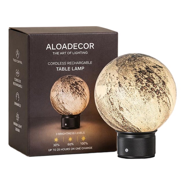 Aloadecor Smoky Grey Hand-Blown Art Glass Globe Table Lamp Cordless Rechargeable Decorative Bedside Lamp With Dimmable Led For Sale