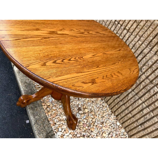 Vintage Handcrafted Solid Oak Round Table Pedestal Base, 2 Leaves by