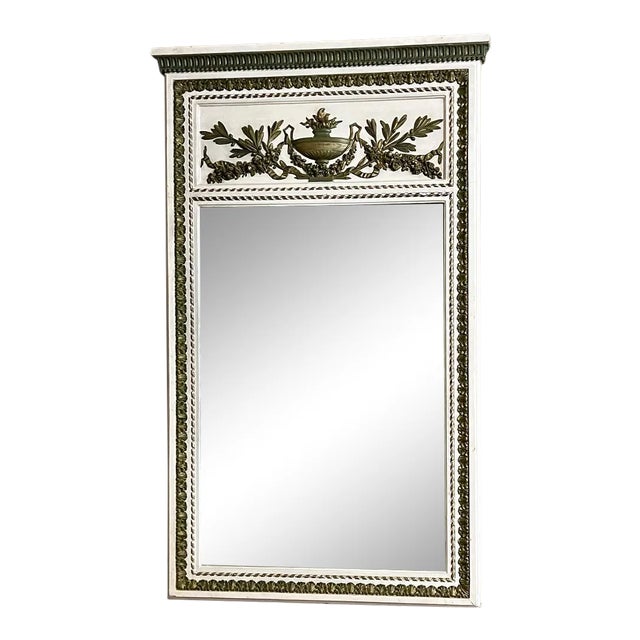 19th Century French Louis XVI Painted & Gilded Trumeau Mirror For Sale