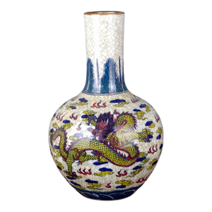 Chinese Vintage Ceramic Vase,Qing Dynasty Kangxi Marked Blue and White Doucai Porcelain Tianqiu Vase Hand Painted Double Dragon Pattern