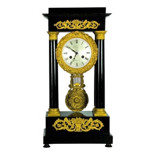 Louis Philippe Ormolu-Mounted Ebonised Portico Mantel Clock, 1840 For Sale