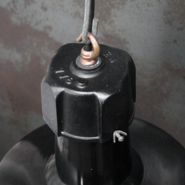 Vintage Factory Pendant Lamp in Black Enamel and Cast Iron by GAL For Sale - Image 4 of 6