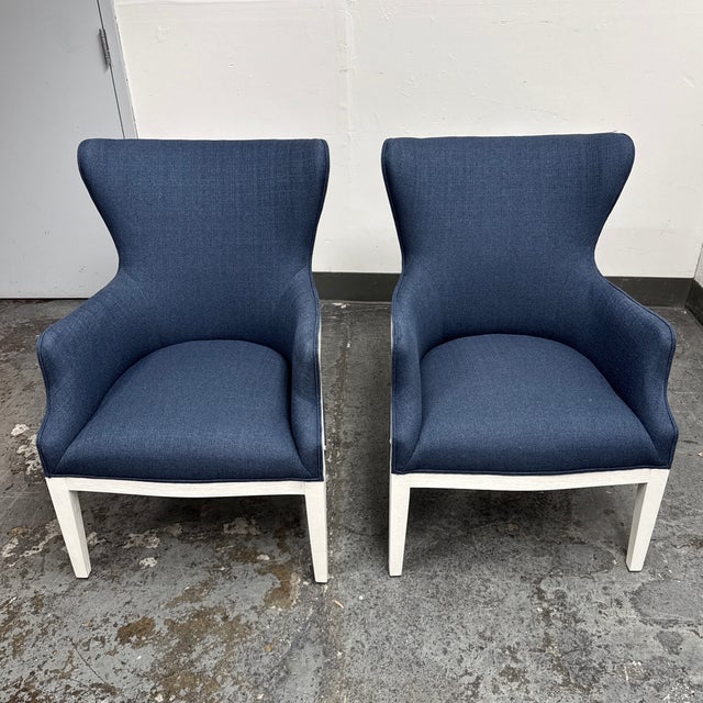 Design Plus Gallery presents a pair of the Gordonston Accent Chairs from Uttermost. They are upholstered in a deep blue...