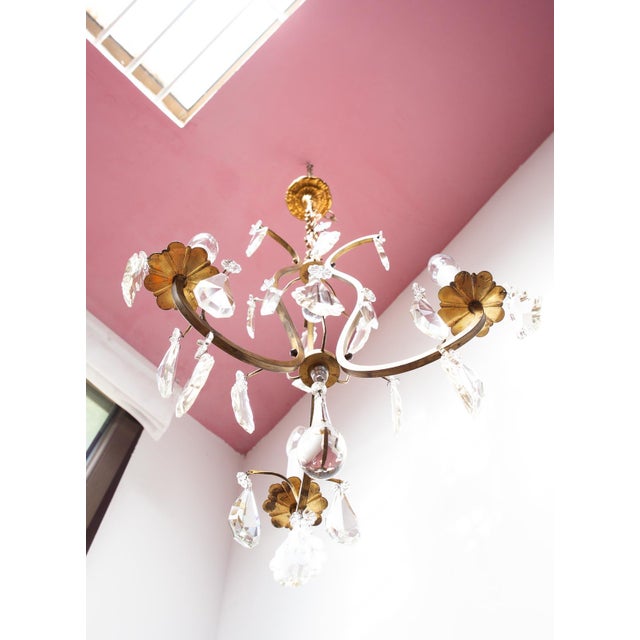 1940s French Brass Chandelier with 3 Arms and Crystals, 1940s For Sale - Image 5 of 12