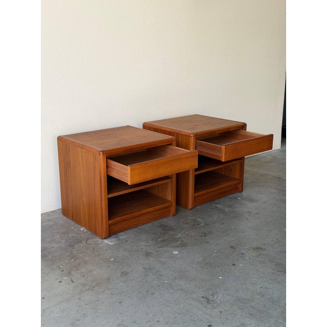 Mid 20th Century Scandinavian Teak Nightstands Bedside Tables W Drawer Shelf, 2 Pieces For Sale - Image 4 of 10