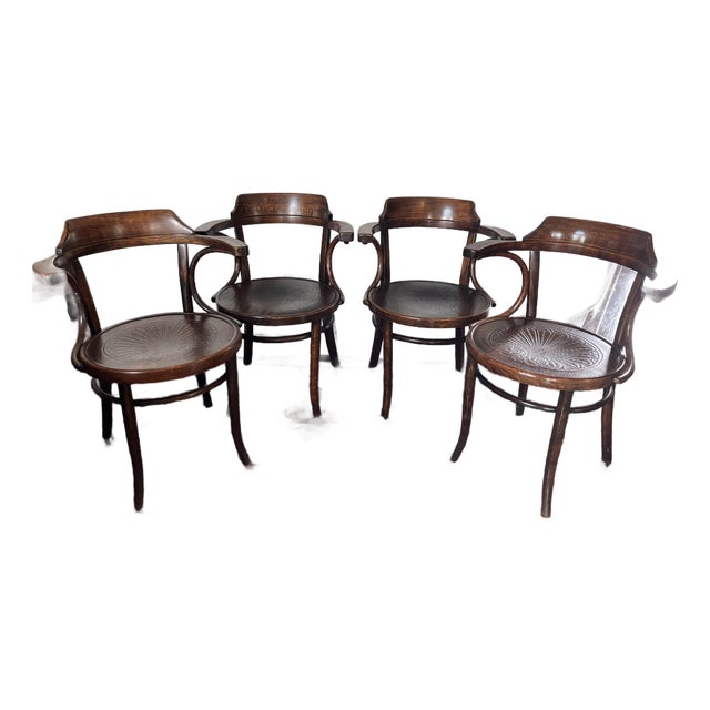 Set of 4 - Antique Mundus and Jacob & Josef Kohn Bentwood Armchairs For Sale