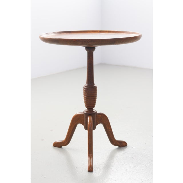 Danish Round Tripod Side Table in Stained Oak by Anton Kildeberg, 1960s For Sale - Image 17 of 17
