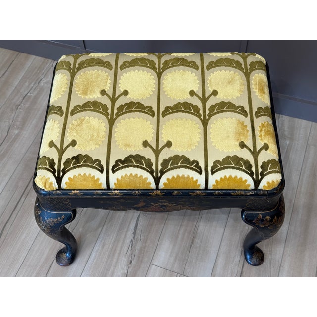 Early 19th Century English Chinoiserie Decorated Footstool With Queen Anne Legs For Sale - Image 9 of 9