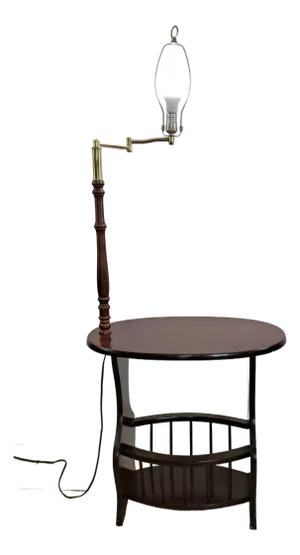 Vintage Preferred Stock Mid Century Wood Floor Lamp End Table Magazine Rack Comb