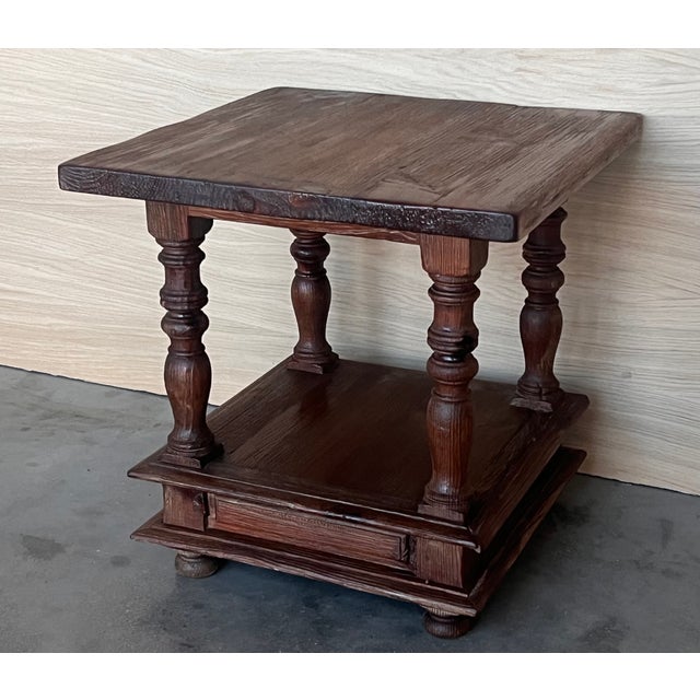 Pair of Spanish Brutalist Walnut Side or Coffee Tables With Low Shelve For Sale - Image 4 of 11