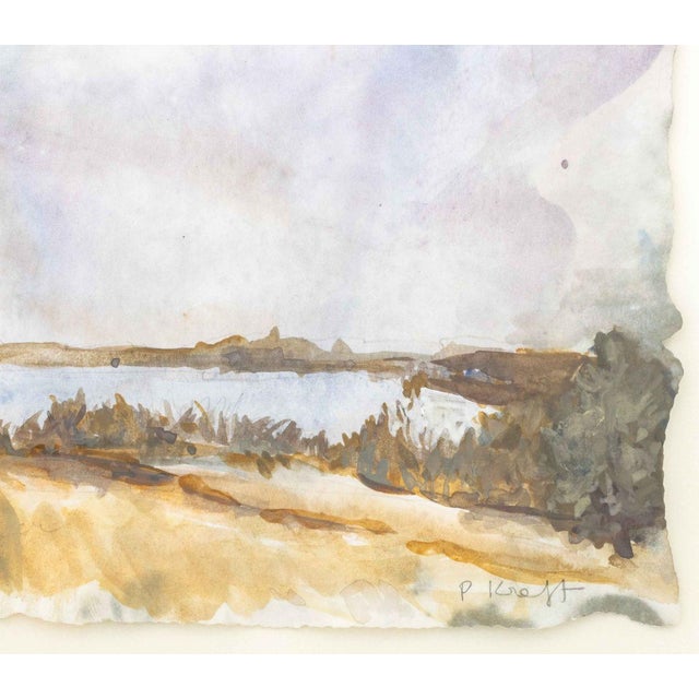 Paper Illegibly Signed River Landscape Watercolor For Sale - Image 7 of 9