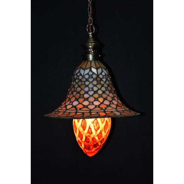 Art Deco Tiffany Style Stained Glass Acorn Pendant Light, 1940s For Sale - Image 11 of 18