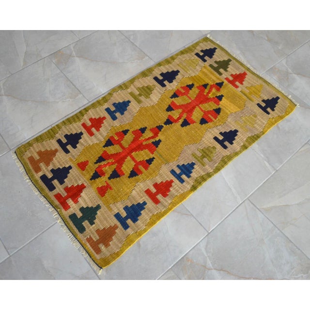 1990s Turkish Rug Hand-Woven Mini Kilim Rug - 2' X 3'8" For Sale - Image 4 of 10