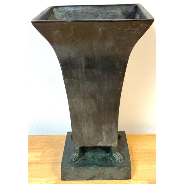 Monumental French Moderne Verdigris Bronze Vase , Manner of Gilbert Poillerat For Sale - Image 12 of 18