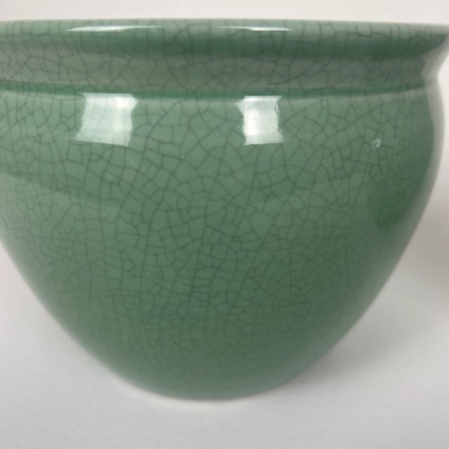 Ceramic 1980s Small Crackled Celadon Fish Bowls - a Pair For Sale - Image 7 of 9