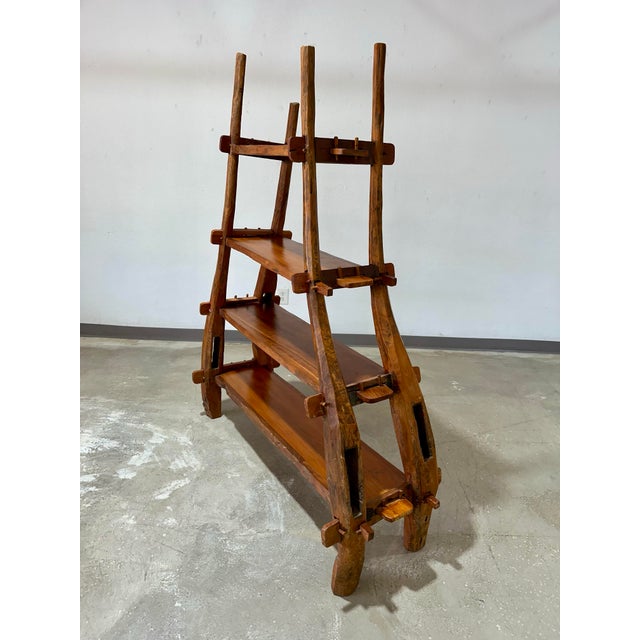 1960s Vintage European Primitive Hand Carved Book Shelf With Mortise and Tenon Joints For Sale - Image 5 of 12