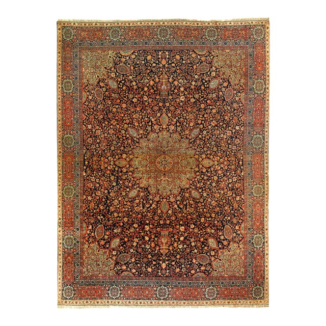 Late 19th Century Navy Blue Fine Hand Knotted Persian Antique Kermanshah For Sale