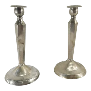 19th Century Pair of Spanish Colonial Style Silver Alloy Candlesticks